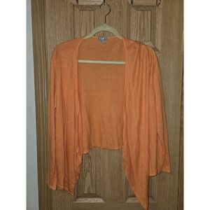 J Jill Women Tangerine Linen Cotton Blend Open Front Cardigan Sweater Top L